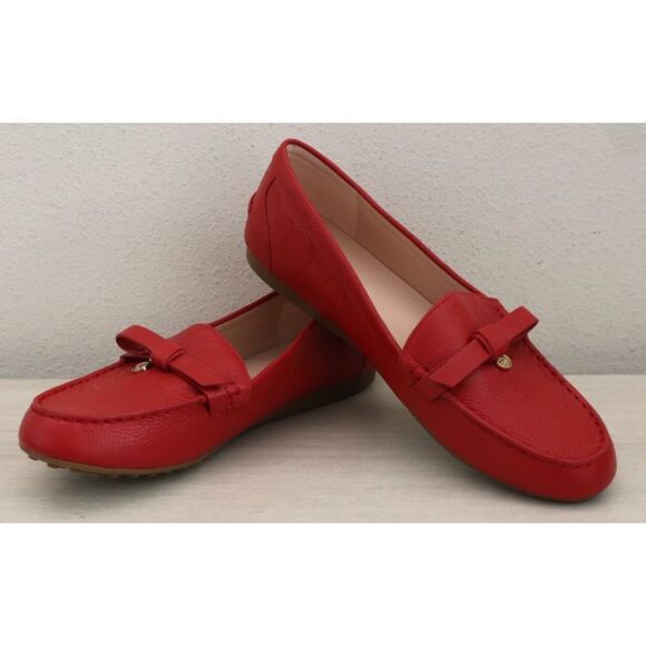 Kate Spade A25/132 Women’s Sz 10B Red Desi Leather Bow Slip-On Loafers - Picture 1 of 12